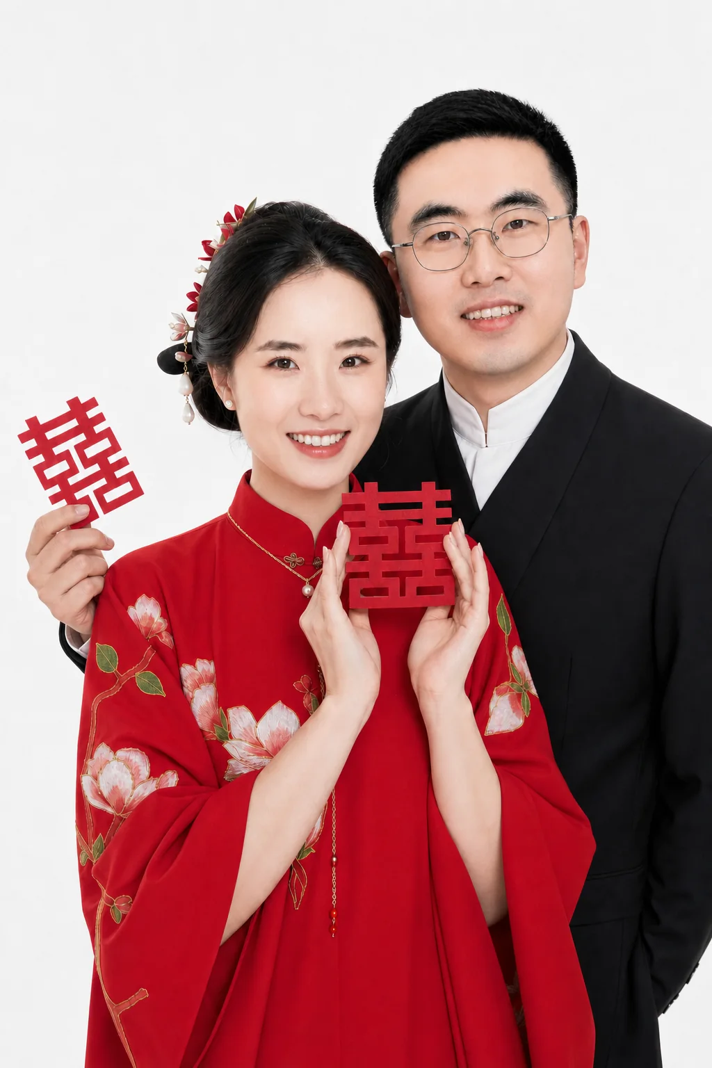 红色中式婚纱照